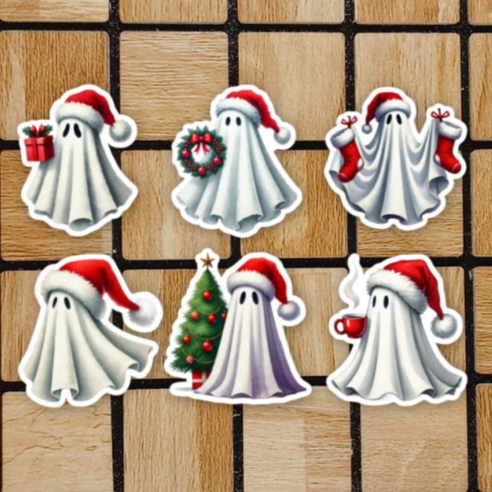 Christmas Ghosts Vinyl Sticker Pack of 6 Stickers - Retro Die Cut Sticker Set